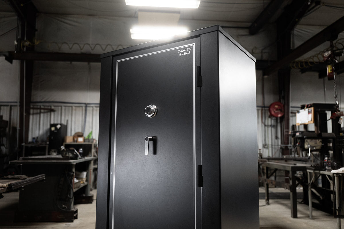 Black Zanotti Armor safe in the Waterloo, Iowa factory