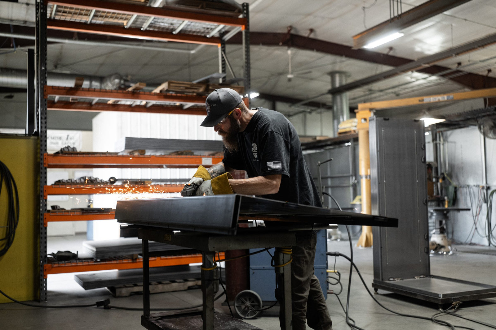 Grinding a panel in the Waterloo shop