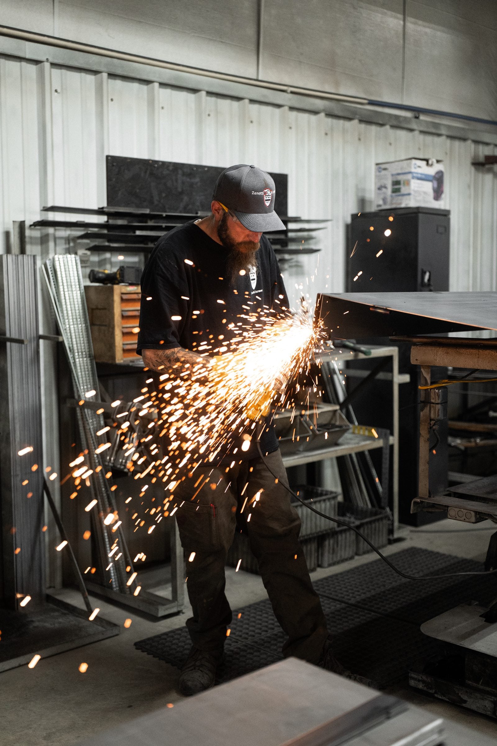 Sparks at the grinder
