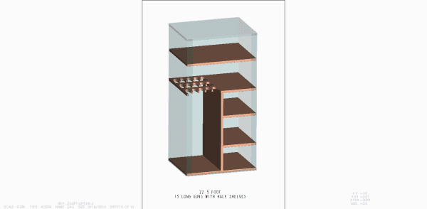 Z2 5ft safe interior, 15 long guns with half shelves